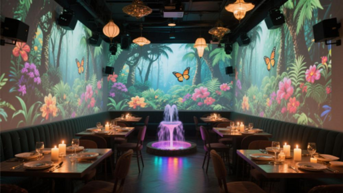 重塑現(xiàn)代沉浸式光影餐廳的科技美學(xué)AG真人國(guó)際廳奧圖碼投影科技：